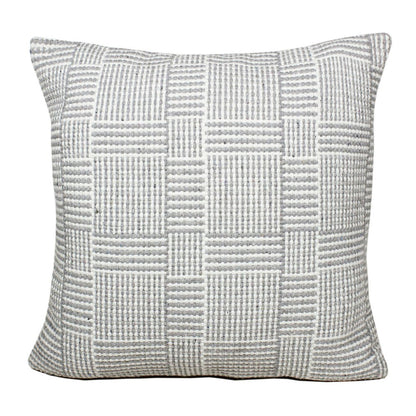20" Gray And White Plaid Cotton Blend Throw Pillow Cover