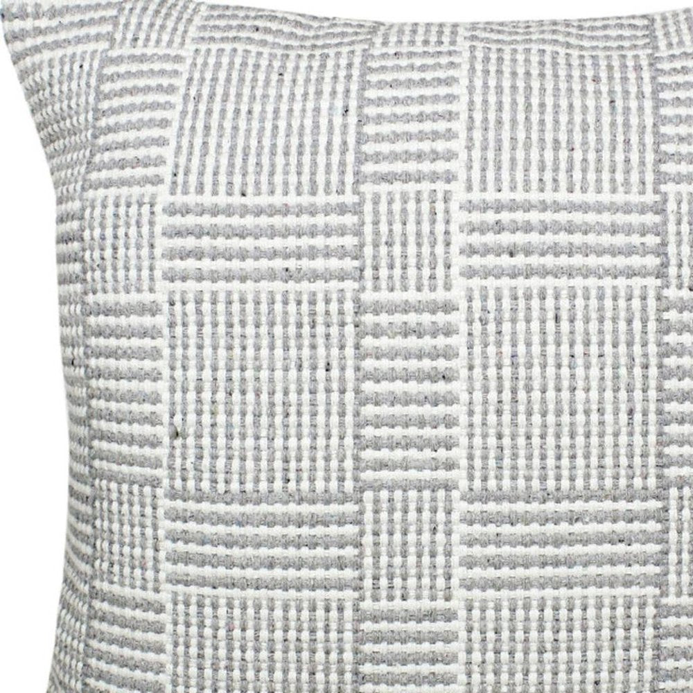 20" Gray And White Plaid Cotton Blend Throw Pillow Cover