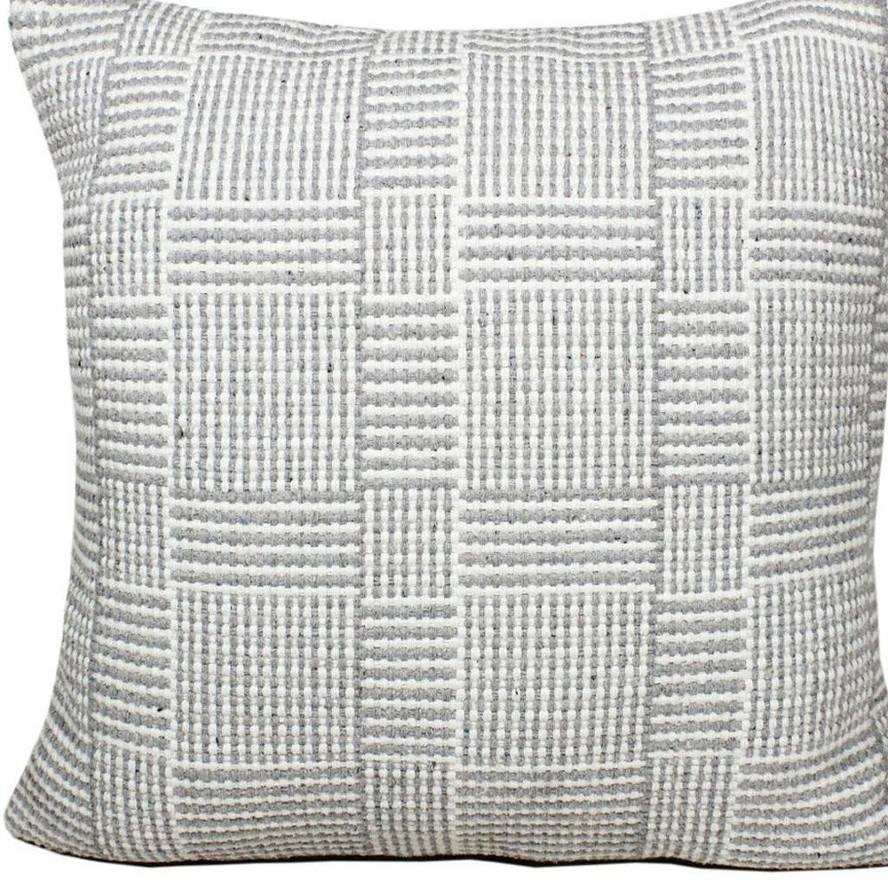 20" Gray And White Plaid Cotton Blend Throw Pillow Cover