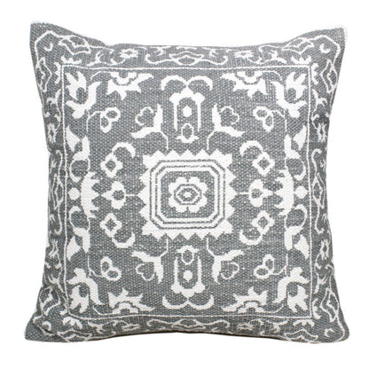 20" Gray And White Medallion Cotton Blend Throw Pillow Cover