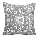 20" Gray And White Medallion Cotton Blend Throw Pillow Cover
