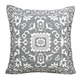 20" Gray And White Medallion Cotton Blend Throw Pillow Cover