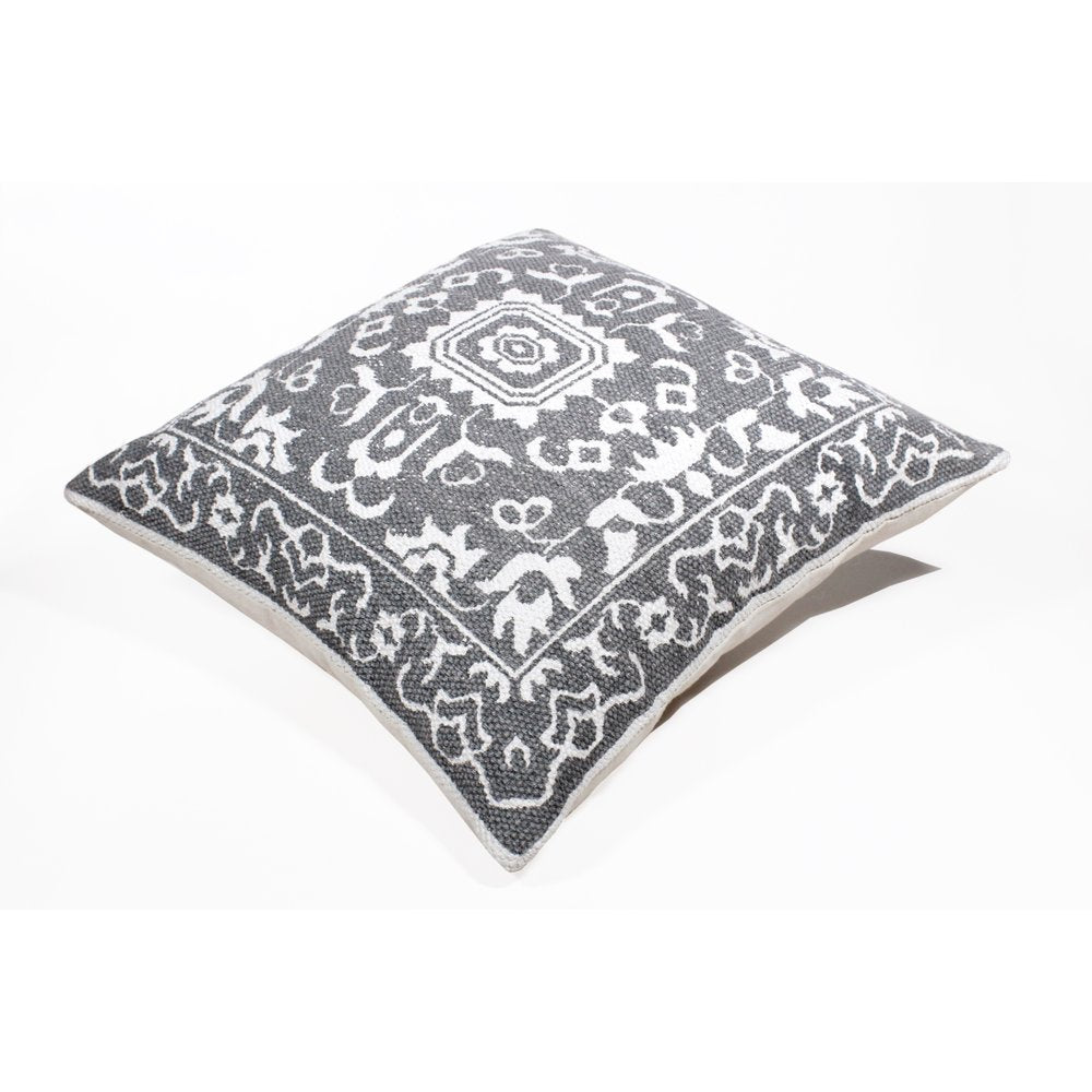 20" Gray And White Medallion Cotton Blend Throw Pillow Cover
