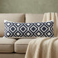 14" X 36" Ivory And Blue Lumbar Diamond Cotton Blend Throw Pillow Cover