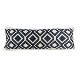 14" X 36" Ivory And Blue Lumbar Diamond Cotton Blend Throw Pillow Cover