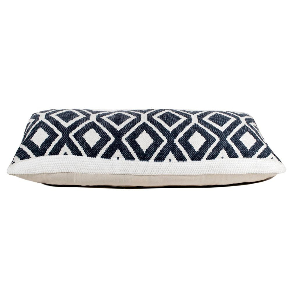 14" X 36" Ivory And Blue Lumbar Diamond Cotton Blend Throw Pillow Cover
