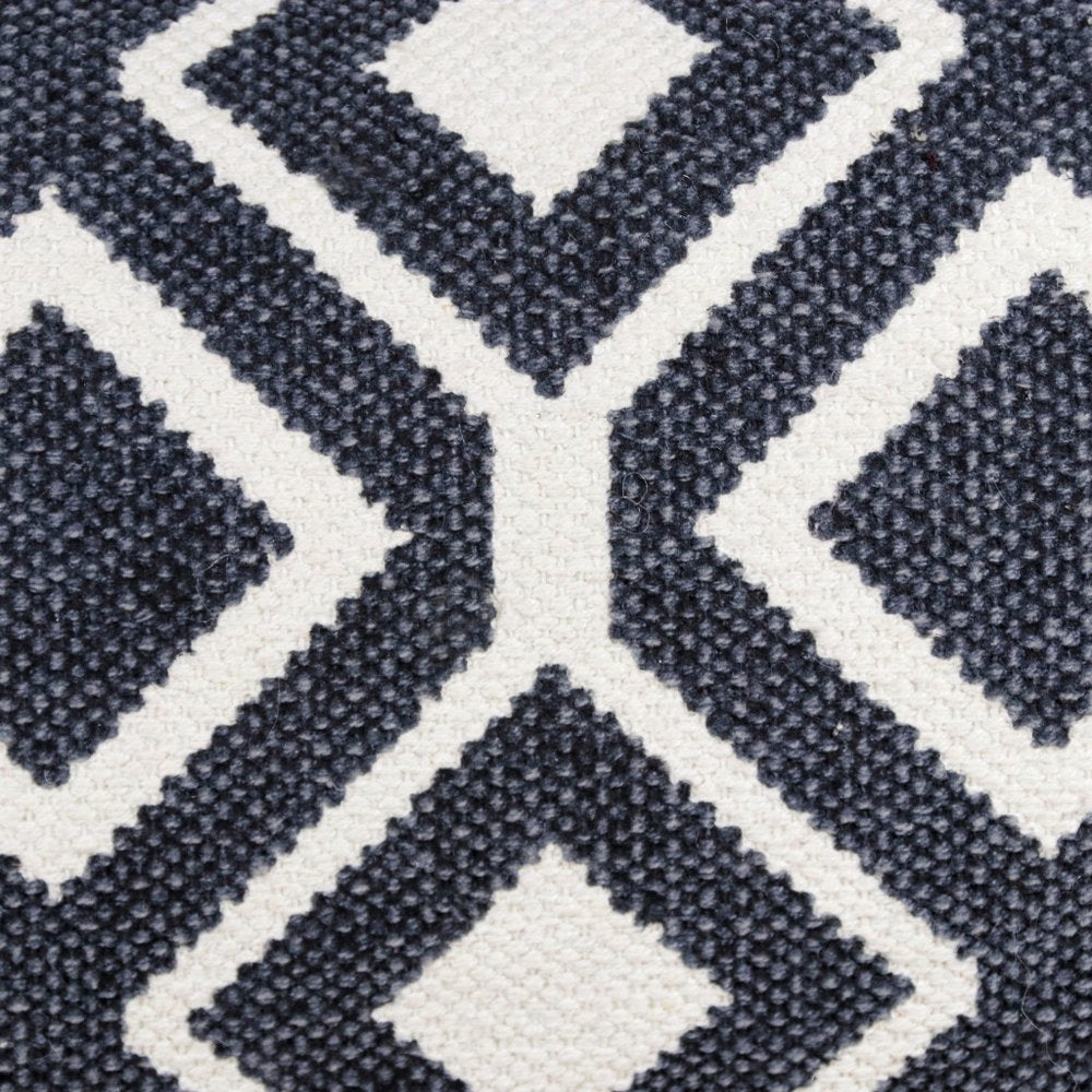 14" X 36" Ivory And Blue Lumbar Diamond Cotton Blend Throw Pillow Cover