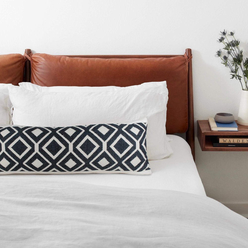 14" X 36" Black And White Lumbar Diamond Cotton Blend Throw Pillow Cover