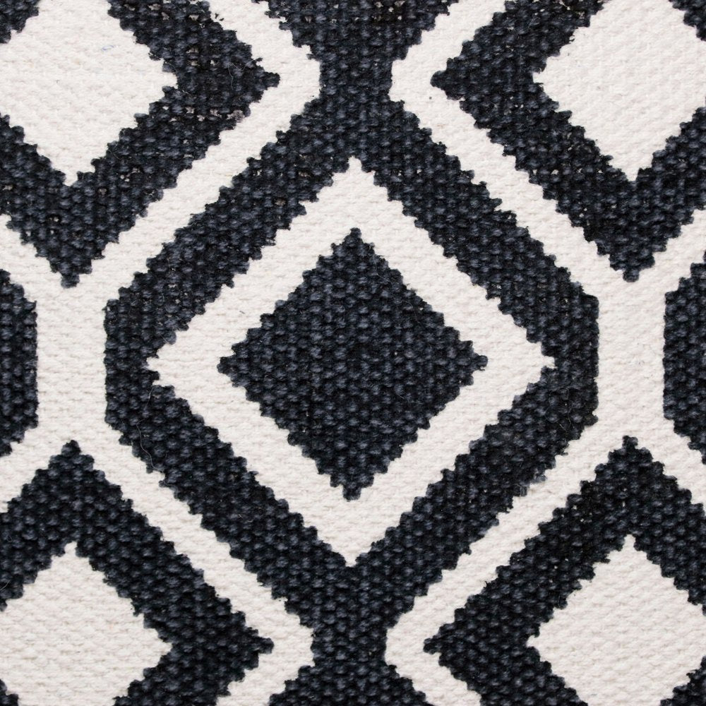 20" Ivory And Blue Diamond Cotton Blend Throw Pillow Cover