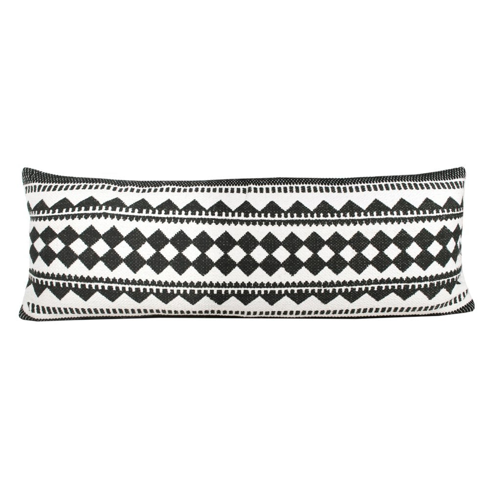 14" X 36" Black And Ivory Lumbar Geometric Cotton Blend Throw Pillow Cover