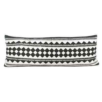 14" X 36" Black And Ivory Lumbar Geometric Cotton Blend Throw Pillow Cover