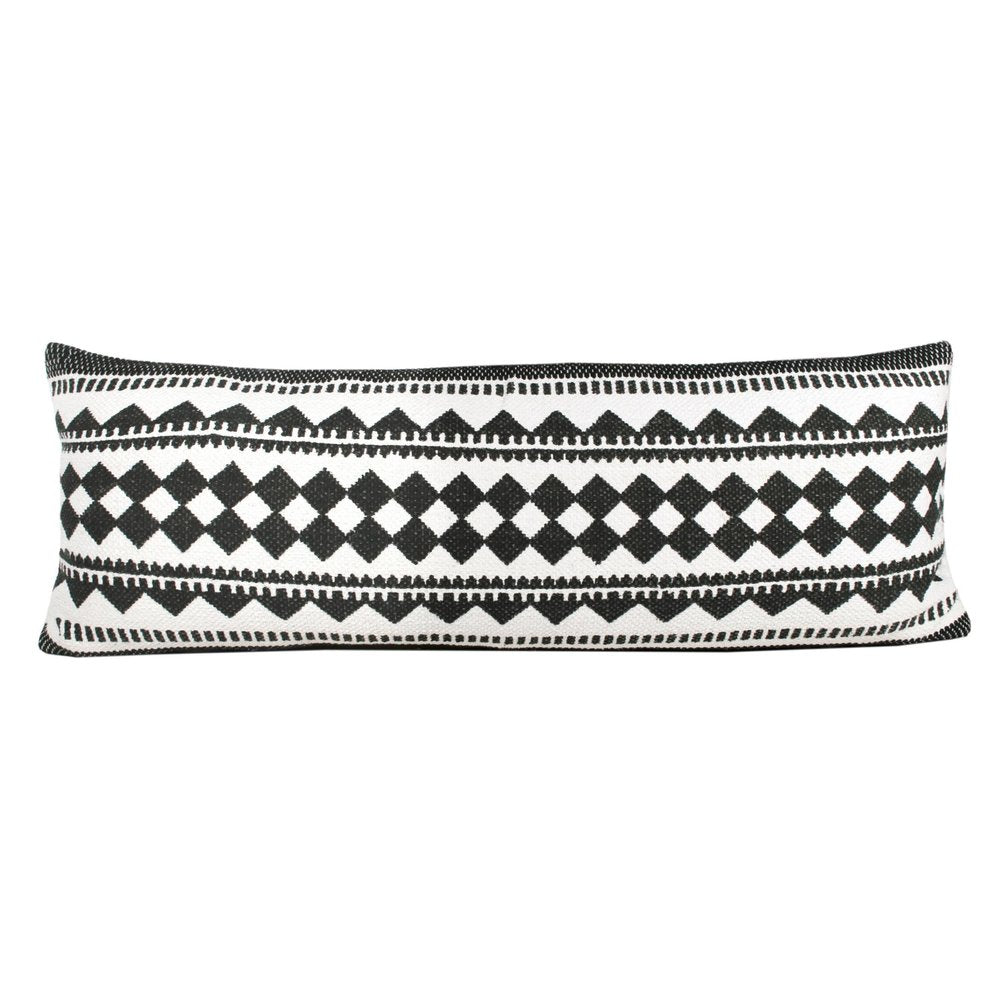 14" X 36" Black And Ivory Lumbar Geometric Cotton Blend Throw Pillow Cover