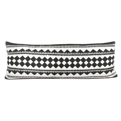 14" X 36" Black And Ivory Lumbar Geometric Cotton Blend Throw Pillow Cover