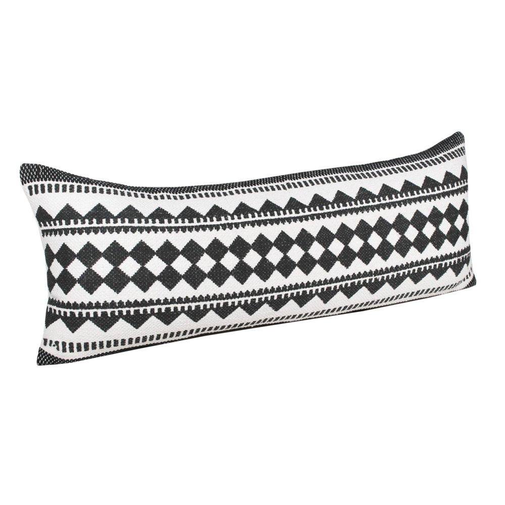 14" X 36" Black And Ivory Lumbar Geometric Cotton Blend Throw Pillow Cover