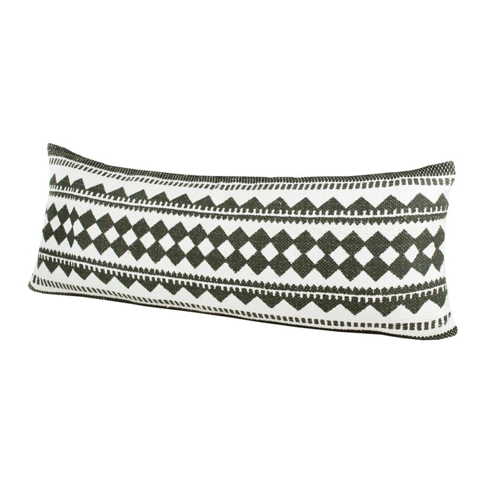 14" X 36" Black And Ivory Lumbar Geometric Cotton Blend Throw Pillow Cover