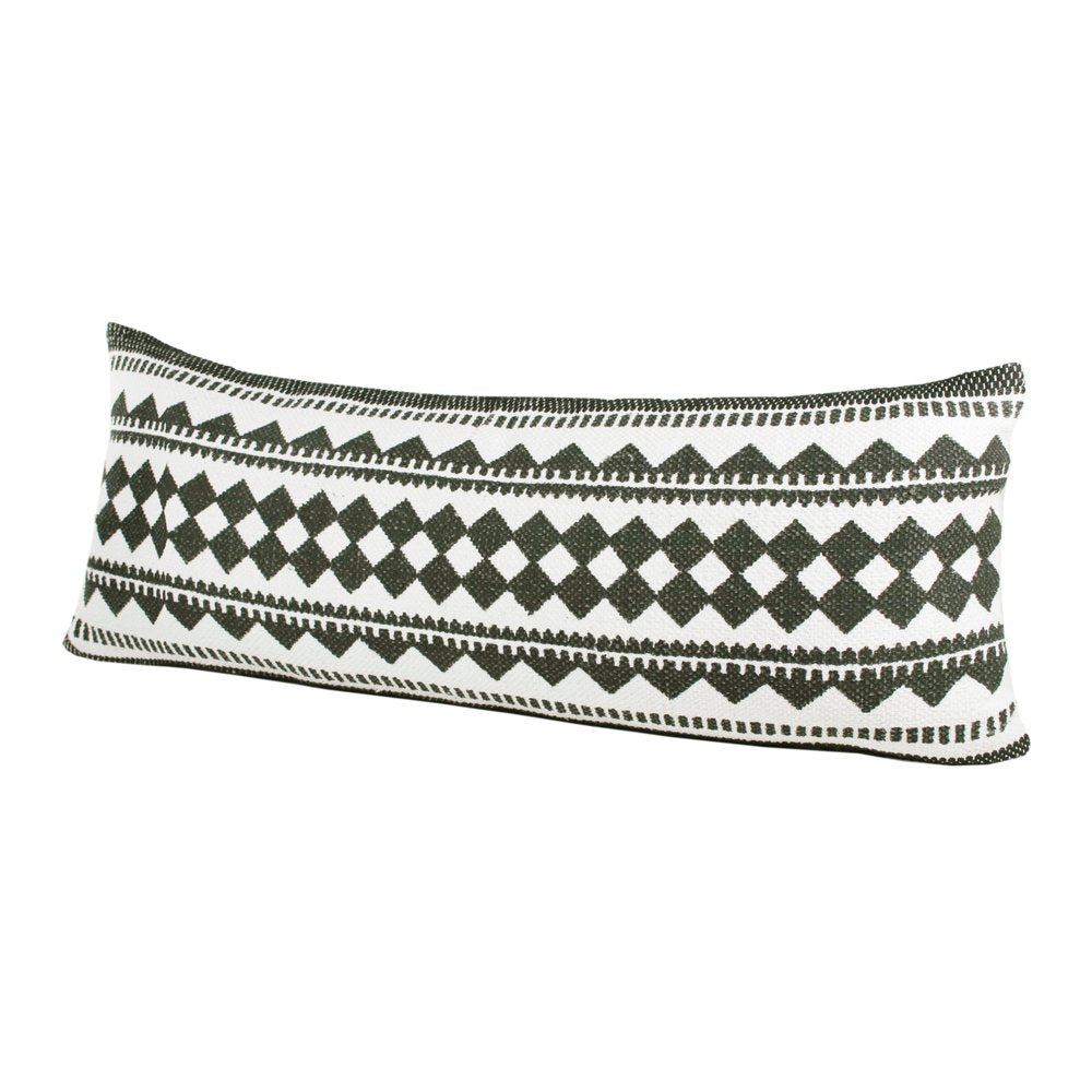 14" X 36" Black And Ivory Lumbar Geometric Cotton Blend Throw Pillow Cover