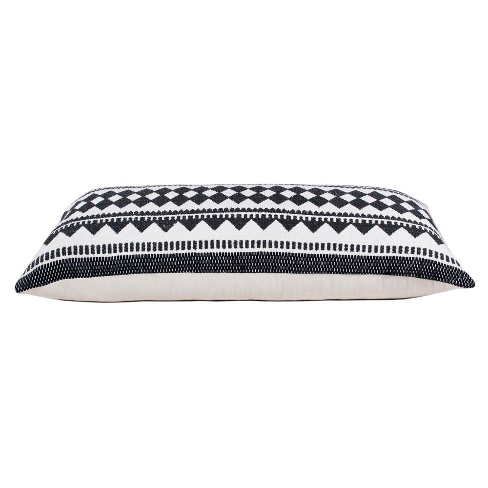 14" X 36" Black And Ivory Lumbar Geometric Cotton Blend Throw Pillow Cover