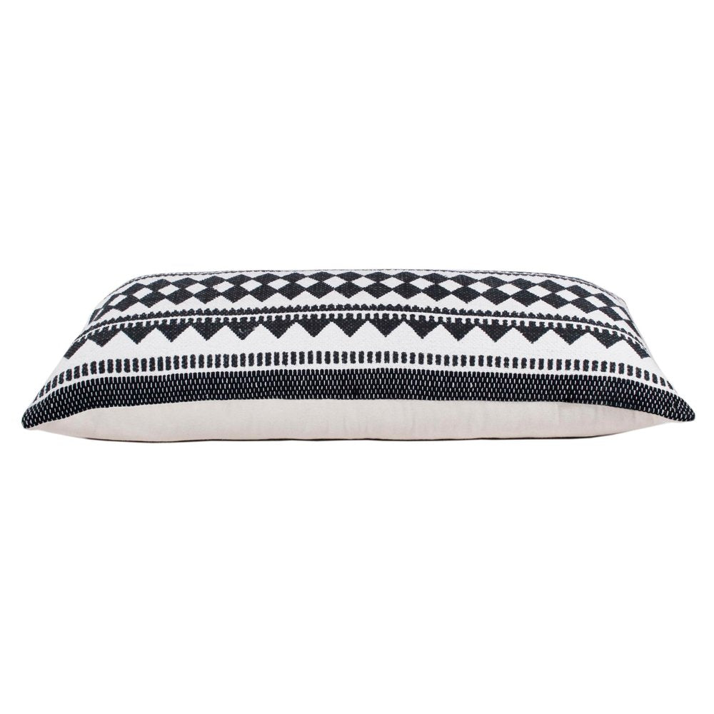14" X 36" Black And Ivory Lumbar Geometric Cotton Blend Throw Pillow Cover