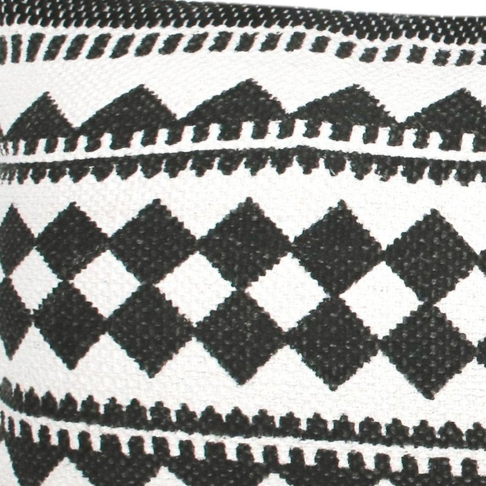 14" X 36" Black And Ivory Lumbar Geometric Cotton Blend Throw Pillow Cover