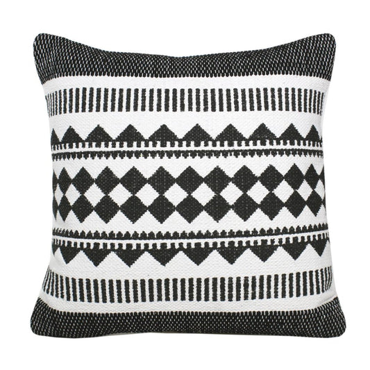 20" Black And Ivory Geometric Cotton Blend Throw Pillow Cover