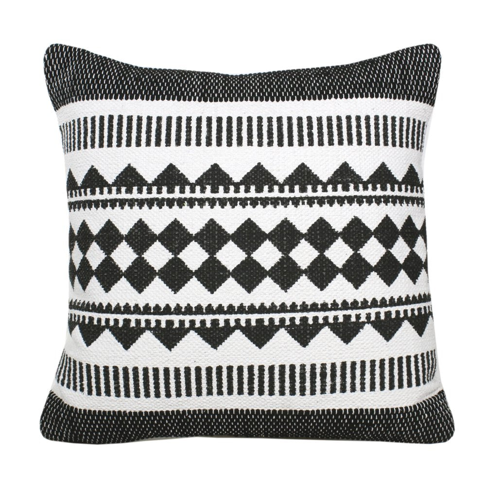 20" Black And White Geometric Cotton Blend Throw Pillow Cover