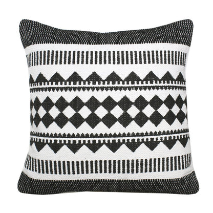 20" Black And White Geometric Cotton Blend Throw Pillow Cover