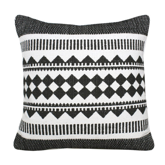 20" Black And White Geometric Cotton Blend Throw Pillow Cover
