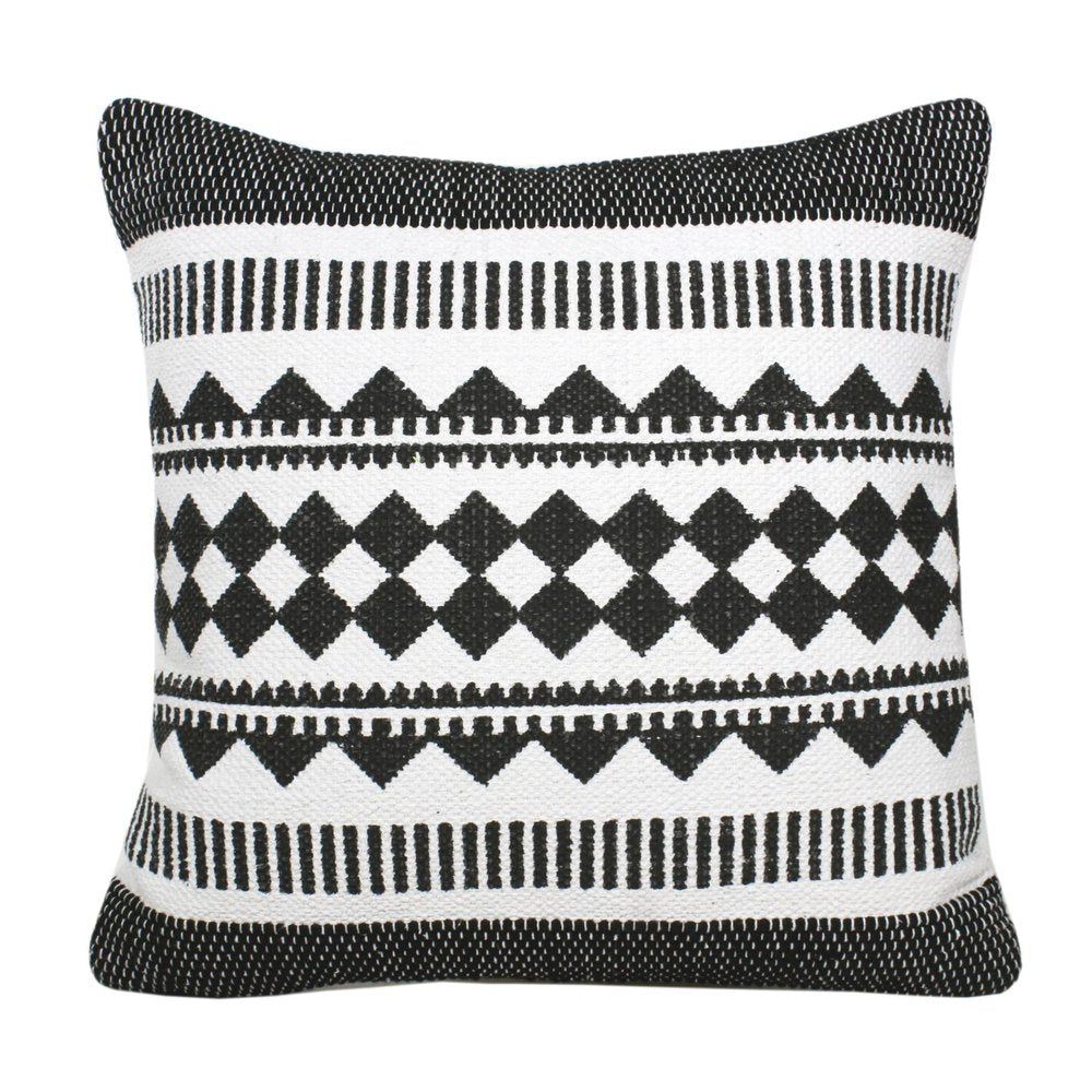 20" Black And Ivory Geometric Cotton Blend Throw Pillow Cover