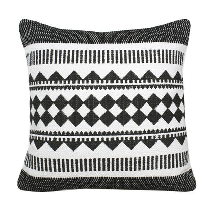 20" Black And Ivory Geometric Cotton Blend Throw Pillow Cover
