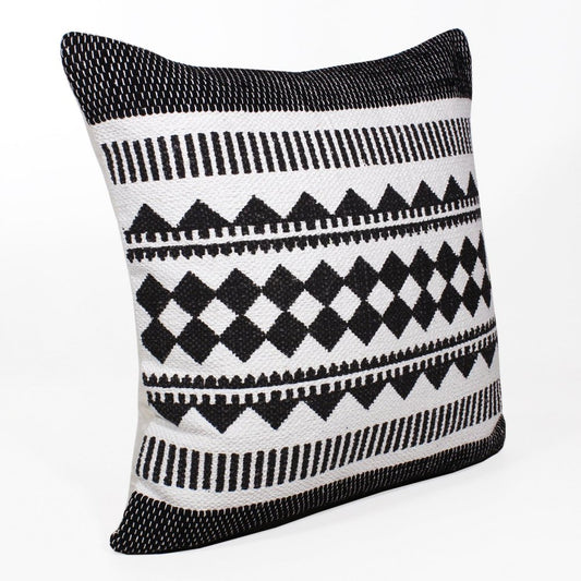 20" Black And Ivory Geometric Cotton Blend Throw Pillow Cover