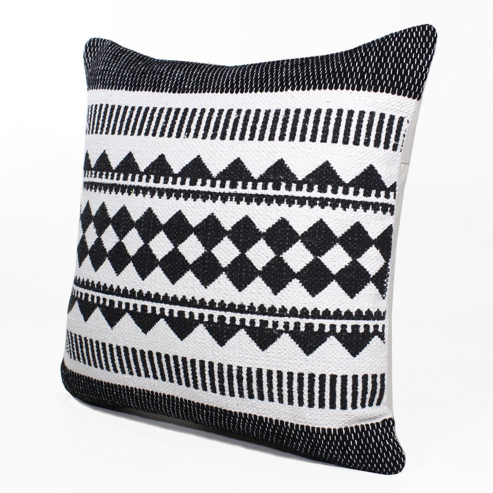 20" Black And Ivory Geometric Cotton Blend Throw Pillow Cover