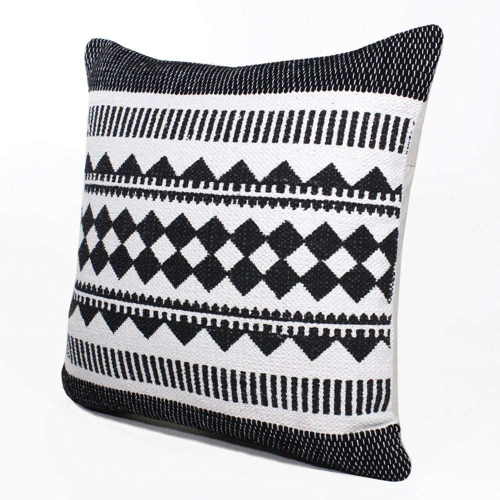 20" Black And White Geometric Cotton Blend Throw Pillow Cover