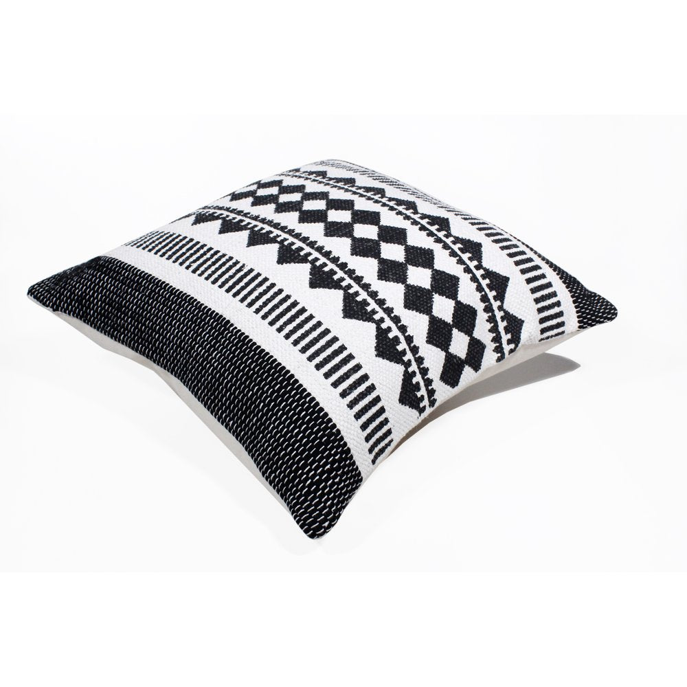 20" Black And White Geometric Cotton Blend Throw Pillow Cover