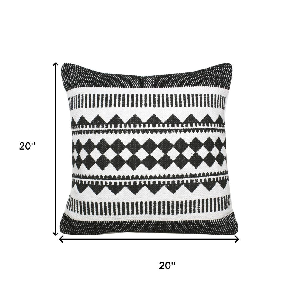 20" Black And Ivory Geometric Cotton Blend Throw Pillow Cover
