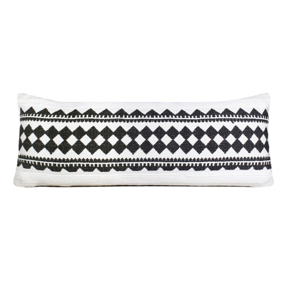 14" X 36" Black And Ivory Lumbar Geometric Cotton Blend Throw Pillow Cover