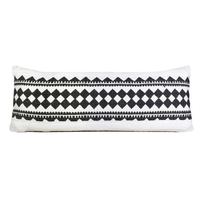 14" X 36" Black And Ivory Lumbar Geometric Cotton Blend Throw Pillow Cover