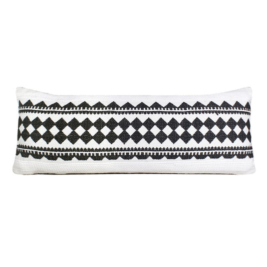 14" X 36" Black And Ivory Lumbar Geometric Cotton Blend Throw Pillow Cover