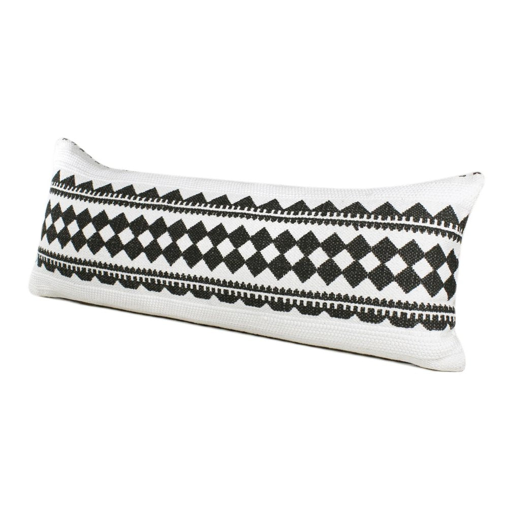 14" X 36" Black And Ivory Lumbar Geometric Cotton Blend Throw Pillow Cover