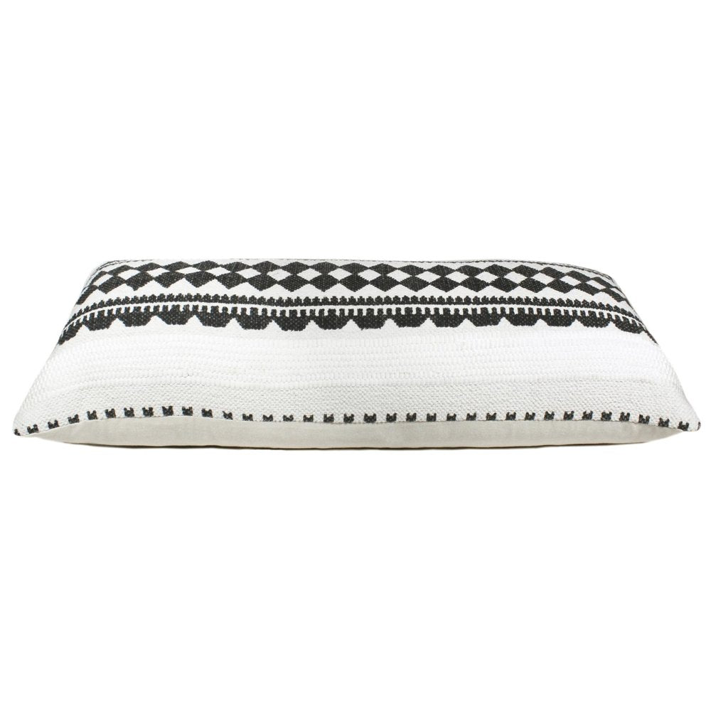 14" X 36" Black And Ivory Lumbar Geometric Cotton Blend Throw Pillow Cover