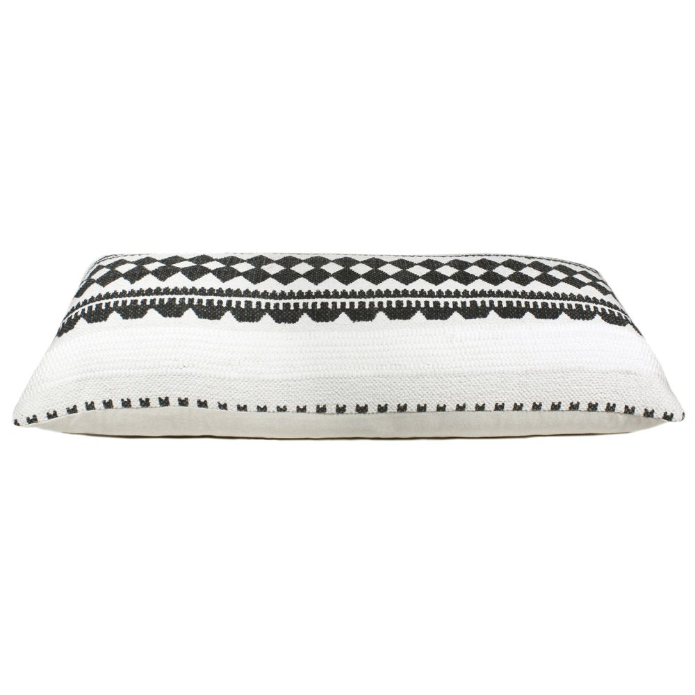 14" X 36" Black And Ivory Lumbar Geometric Cotton Blend Throw Pillow Cover