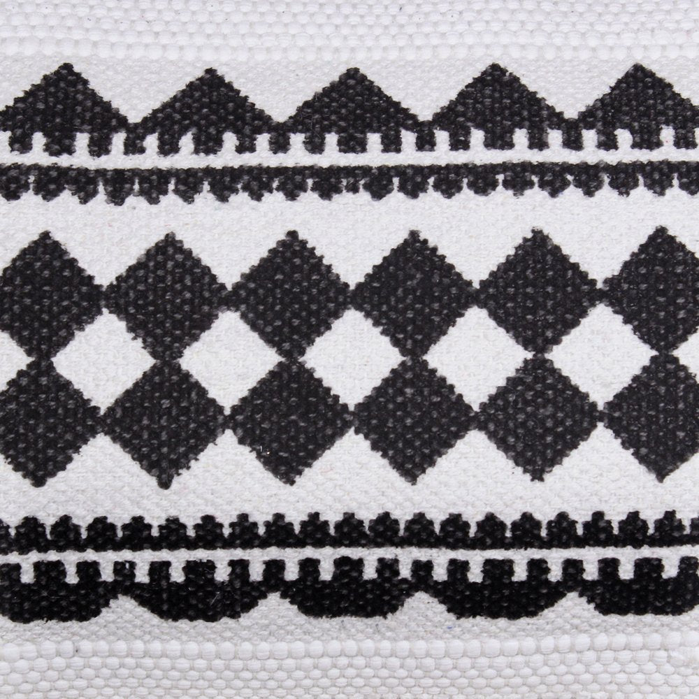 14" X 36" Black And Ivory Lumbar Geometric Cotton Blend Throw Pillow Cover