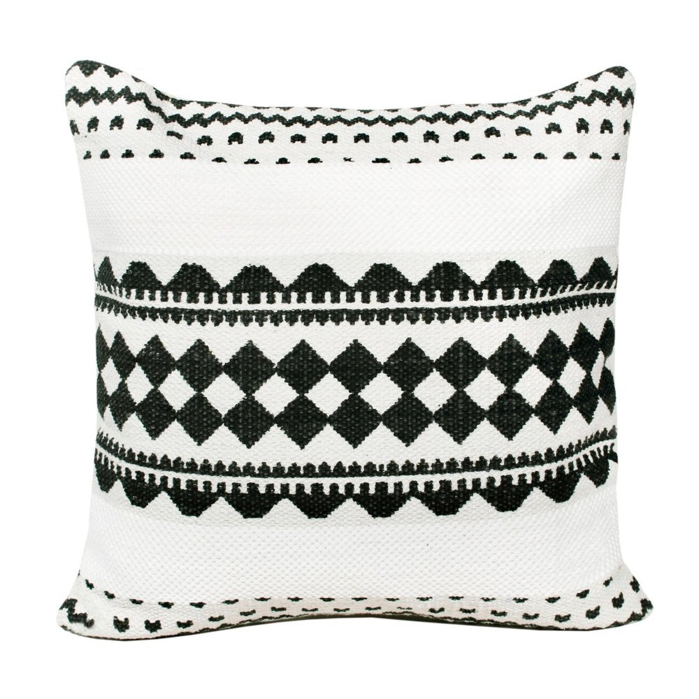 20" Black And Ivory Geometric Cotton Blend Throw Pillow Cover