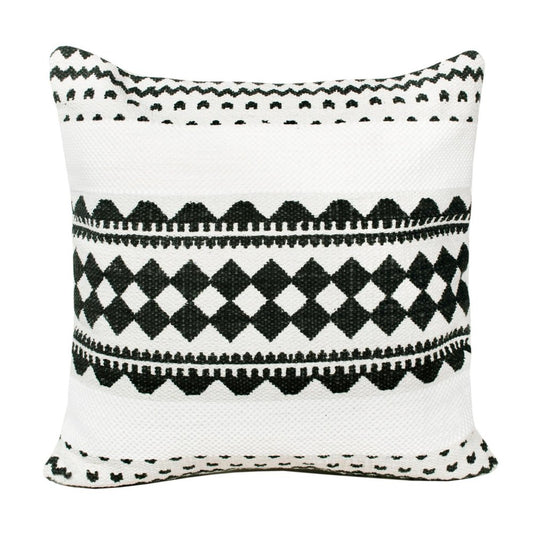 20" Black And Ivory Geometric Cotton Blend Throw Pillow Cover