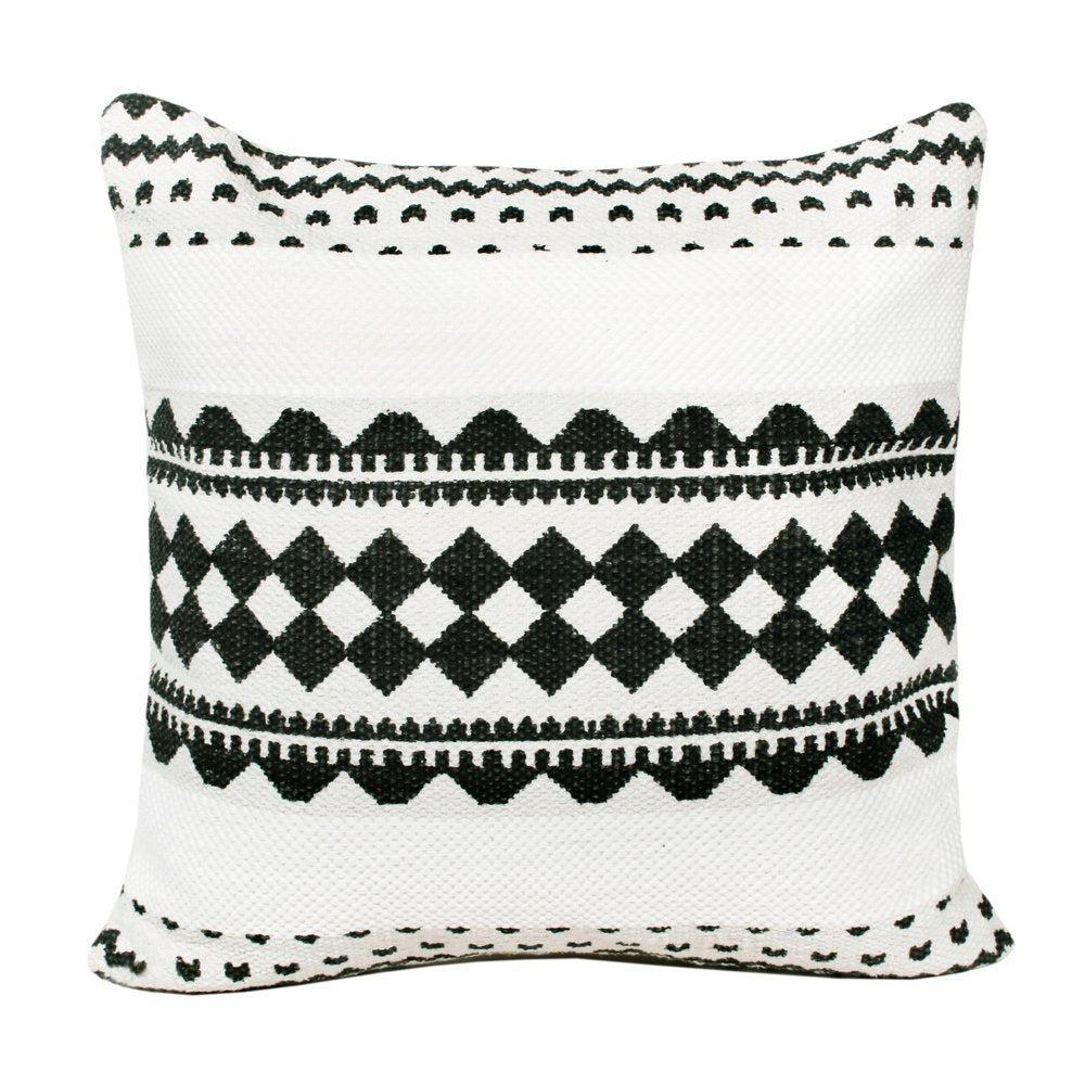 20" Black And White Geometric Cotton Blend Throw Pillow Cover