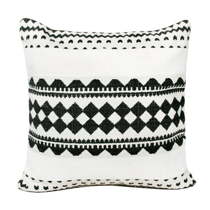 20" Black And White Geometric Cotton Blend Throw Pillow Cover