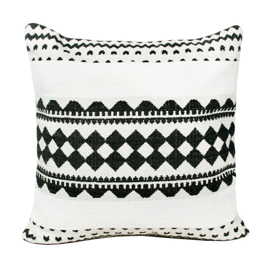 20" Black And White Geometric Cotton Blend Throw Pillow Cover