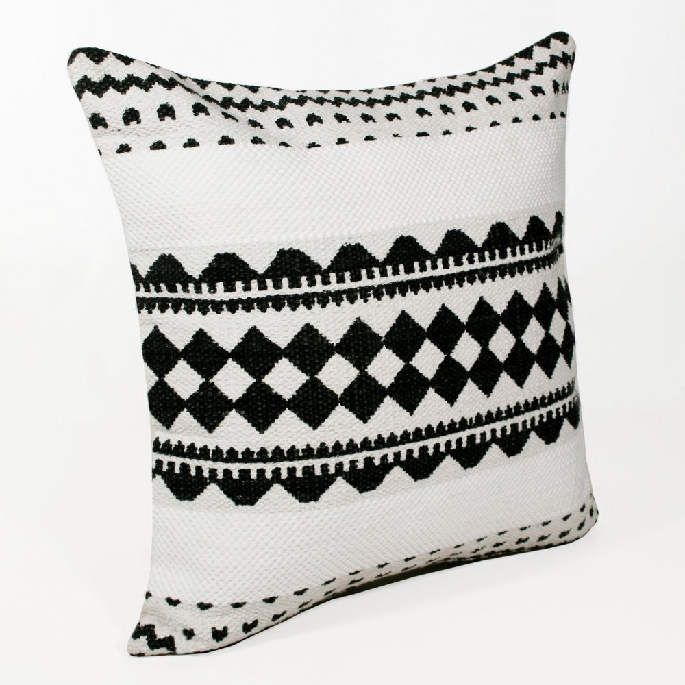 20" Black And White Geometric Cotton Blend Throw Pillow Cover