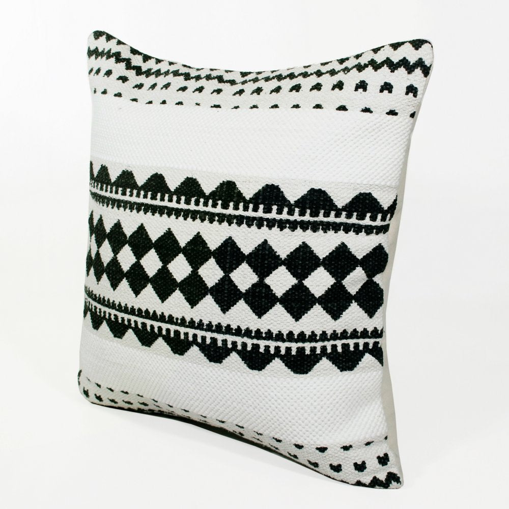 20" Black And White Geometric Cotton Blend Throw Pillow Cover