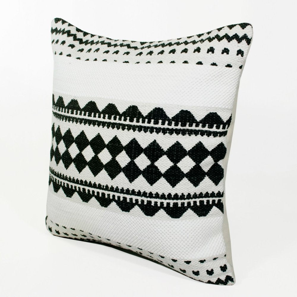 20" Black And Ivory Geometric Cotton Blend Throw Pillow Cover