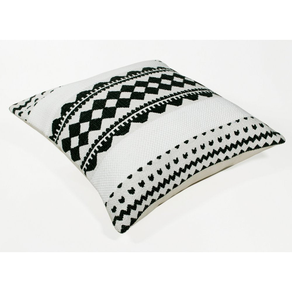 20" Black And White Geometric Cotton Blend Throw Pillow Cover